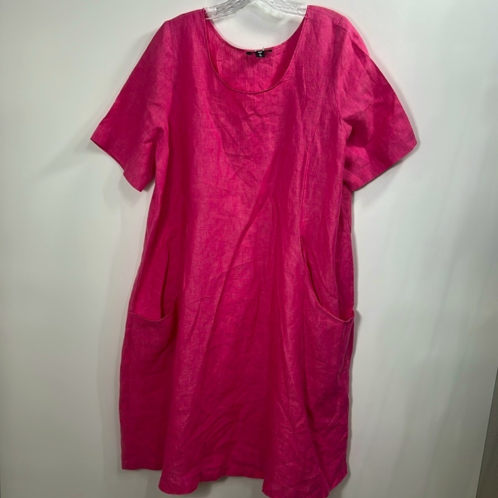 Eskandar Pink short sleeve 100% linen Lagen look dress size 1.8-10.